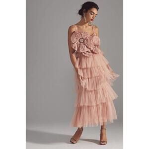 Anthropologie 2 Kavita Bhartia Rosette tulle tiered midi cocktail dress